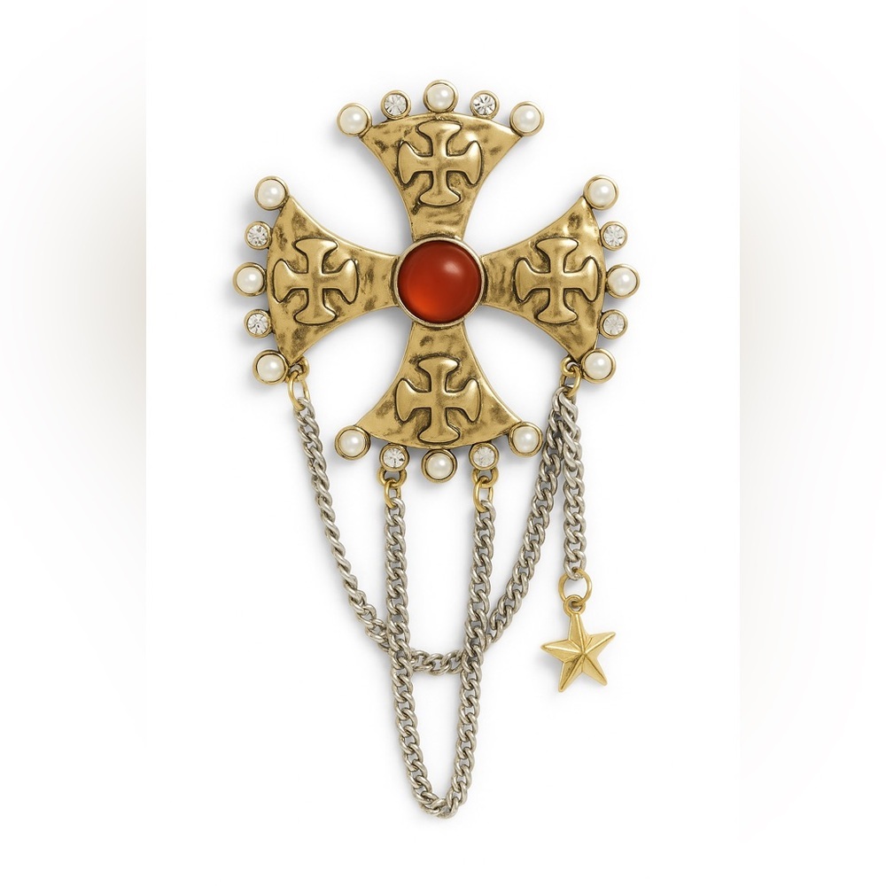 ⚜️ Cardinalé Vintage Gold  Brooch with Chains ❤️‍🔥